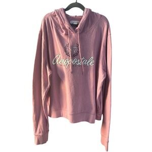 Aéropostale Women's Pullover Hoodie Blush Pink NYC 87 Graphic Cotton Jacket Sz L